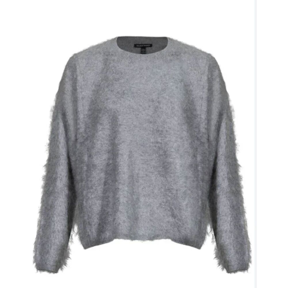 Eileen Fisher Fluffy Cashmere Crewneck Sweater Blue Grey Size Medium